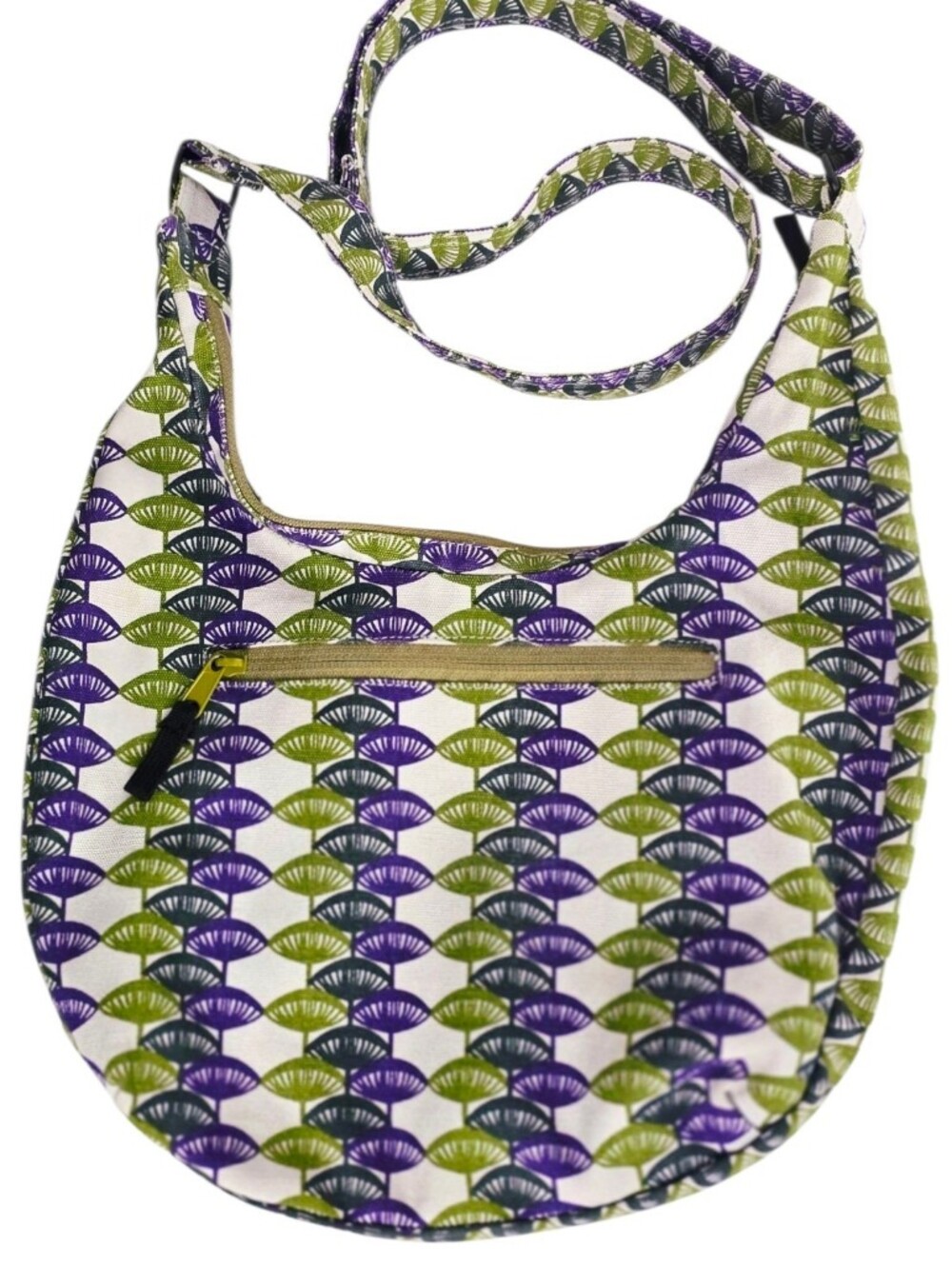 KAVU Sydney Satchel Crossbody Bag Purple & Green Geometric Pattern - Picture 4 of 14
